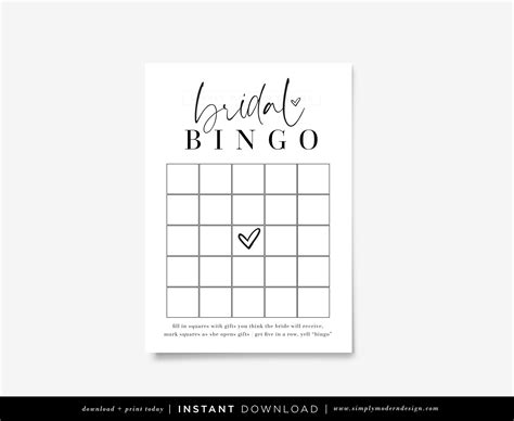 Minimalist Bridal Shower Bingo Game Bridal Bingo Black Etsy