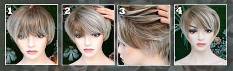 Queentas Pixie Short Blonde Wig With Bangs Dark Roots Synthetic Hair Wigs For White Women