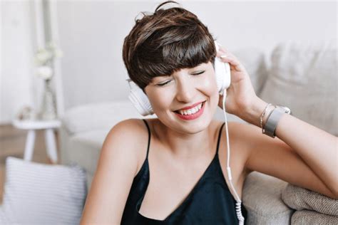 Beautiful Brunette Woman Headphones Home Wristwatch Royalty Free Images Stock Photos