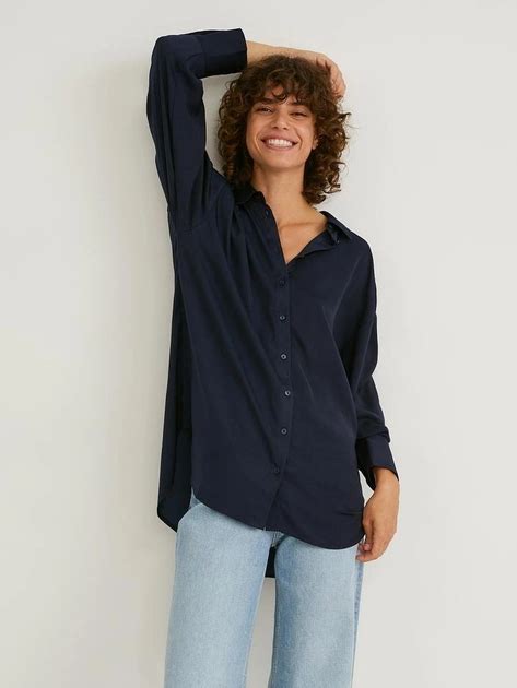 Рубашка оверсайз женская C&A GD-00061757 46 Темно-синяя ...