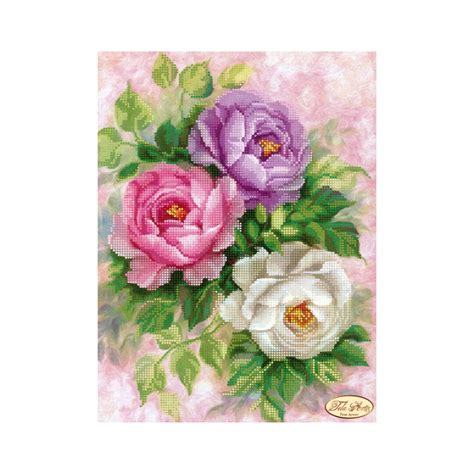 Bead Embroidery Kit Garden Flowers Colorful Peonies Needlework Kit Beadwork Hand Embroidery Home ...