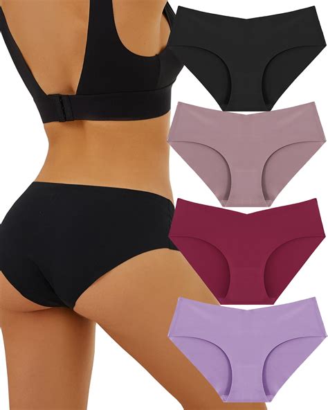 FINETOO 4 Pack Seamless Underwear For Women Soft Stretch Invisibles Bikini Panties No Show