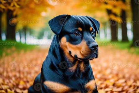 Rottweiler. Portrait of a beautiful Rottweiler dog playing in the park