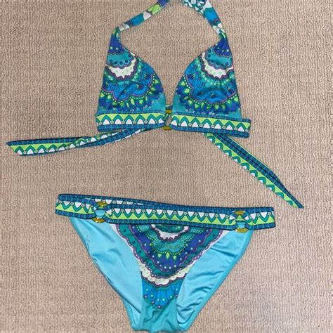 Victoria S Secret Swim Victorias Secret Patterned Blue Bikini Poshmark