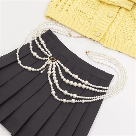 Sexy Abs Pearl Bra Panties Chain Night Club Style Bikini Pearl Body Chain Jewelry For Women