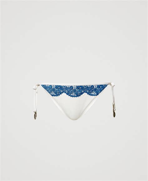Bikini thong with macramé lace Woman Blue TWINSET Milano