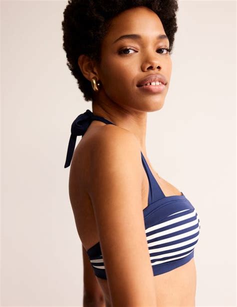 Santorini Bikini Top French Navy Ivory Stripe Boden UK