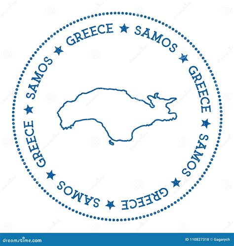 Samos Round Rubber Stamp With Island Map.. Cartoon Vector