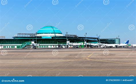 International Airport in Capital Astana. View from Runway. Republic of ...