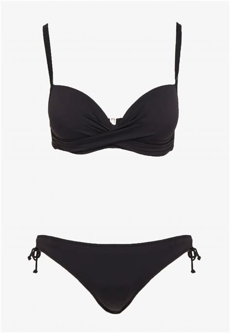 Czarne Bikini Biustonosz na Cienkich Ramiączkach z Regulacją i 2 Pary Majtek z Wiązaniem i