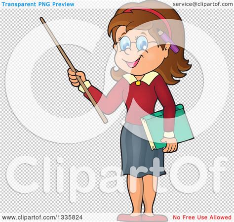 Clipart Of A Cartoon Brunette White Female Teacher Holding A Pointer