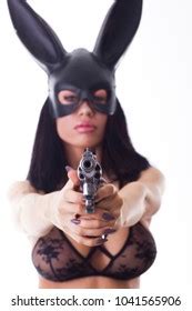 Sexy Woman Black Bikini Rabbit Mask Stock Photo Shutterstock