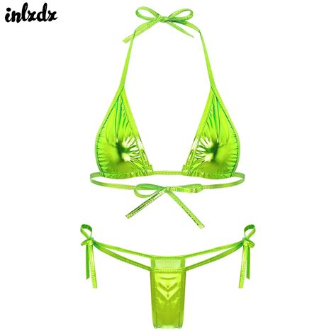 Womens Brazilian Micro Bikini Swimsuit Biquini Set Lacing Non Padded Triangle Cup Bra Top With G