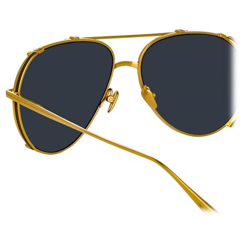 Linda Farrow Newman Aviator Sunglasses In Yellow Gold Lfl C Sun