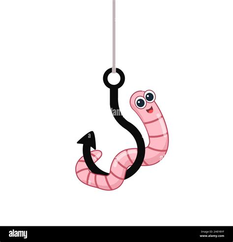 Cartoon Worm On A Hook Emotion Smile Isolated On A White Stock Vector