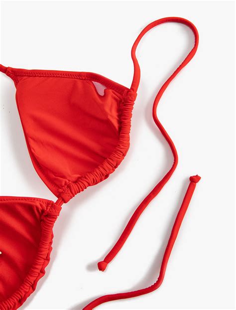 Kırmızı Kadın Üçgen Bikini Üstü Boyundan Bağlamalı Kaplı SAK BM Koton