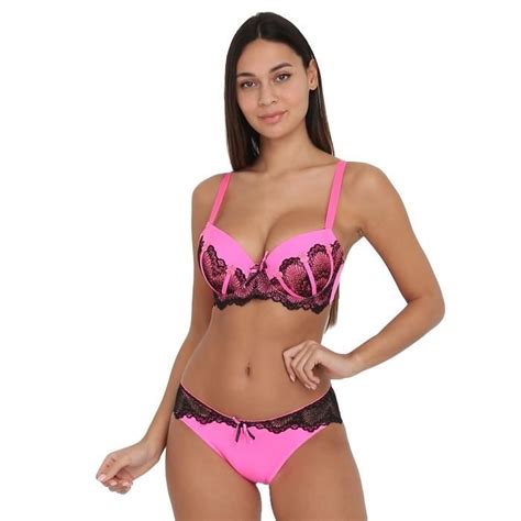 Ensemble lingerie push up à détails Fuchsia Cdiscount Prêt à Porter