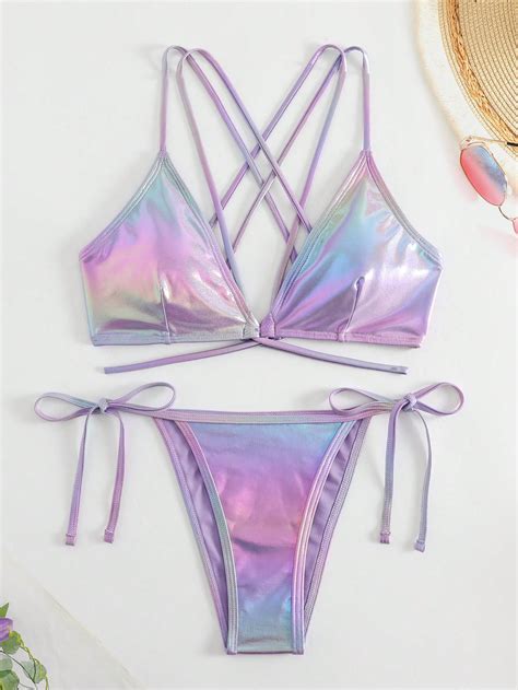 Shein Swim Sxy Metallic Tie Side Bikini Swimsuit Shein Usa