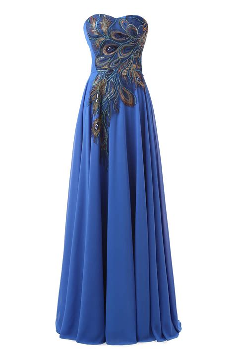 Peacock Embroidery Sweetheart Prom Dresses Long Prom Dress Chiffon