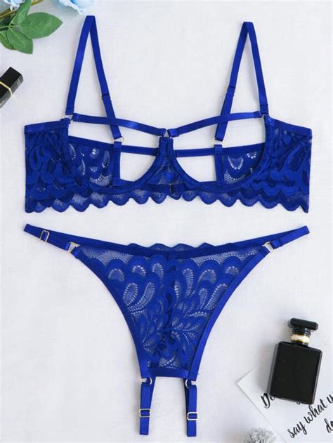 Floral Lace Crotchless Underwire Lingerie Set Shein Usa