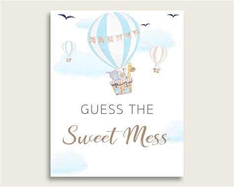 Hot Air Balloon Guessing Game Baby Shower Boy Blue White Etsy