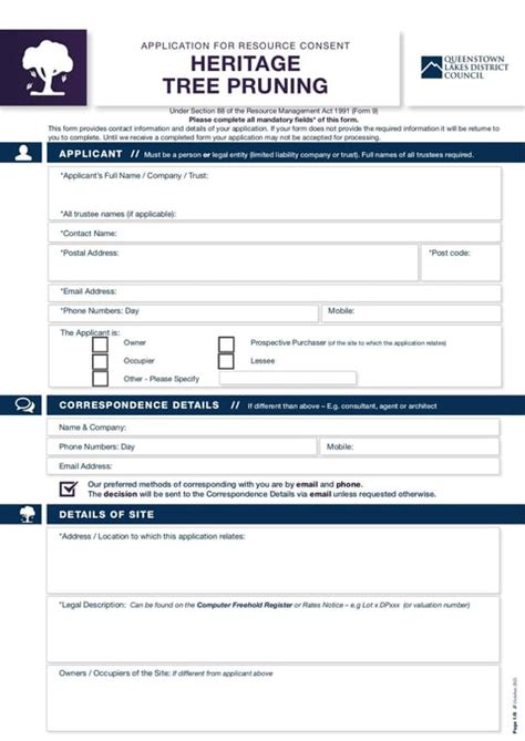 Form 9 Application For Resource Consent Heritage Tree Pruning Fill