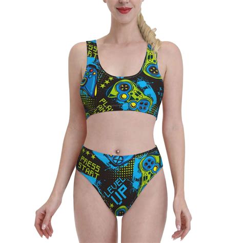 Haiem Play Game Women S Bikini Set Two Piece High Waisted Bathing Suit With Square Neck And