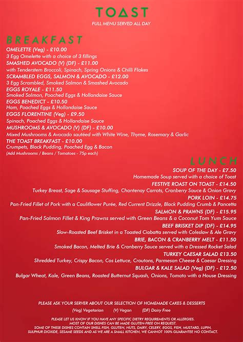 Food Menu Uk Toast Altrincham