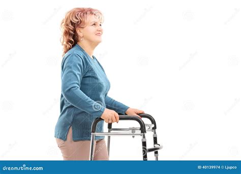 Mature Woman With Walker Looking Up Stock Photo Image Of Smile