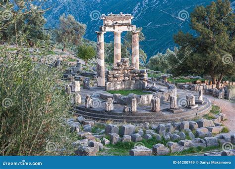 Ruins Of An Ancient Greek Temple Of Apollo At Delphi Greece Stock