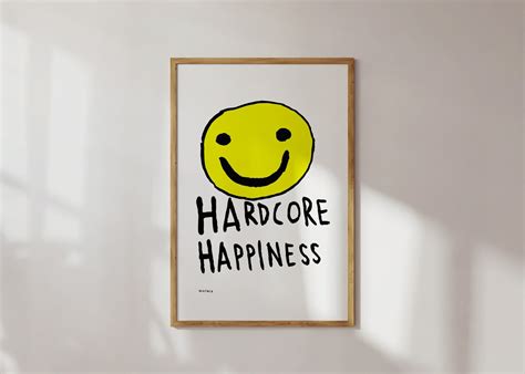 HARDCORE HAPPINESS Poster Rave Smiley Wall Art Print Art Decor Yellow Gift For Home Party Techno