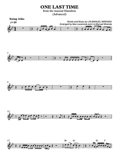Hamilton One Last Time Advanced Level Miranda Lin Manuel Flute