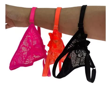 Kit 3 Calcinhas Fio Dental Lingerie Sexy Renda Regulagem Parcelamento Sem Juros