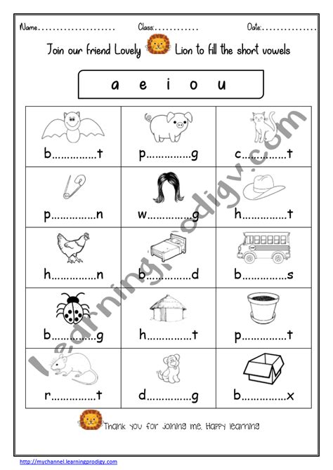 Short Vowels Worksheets Grade 1