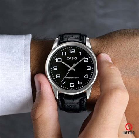 Reloj Casio MTP-V001L-1B casual cuero negro | UNESTILO