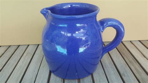 Blue Pitcher Creamer 1 Bybee Pottery Usa Handled Jug Clear Drip Glaze