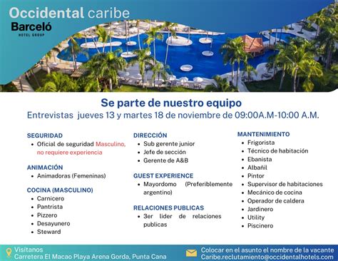 OCCIDENTAL CARIBE BARCELO PUNTA CANA CON VACANTES Empleos Rodriguez