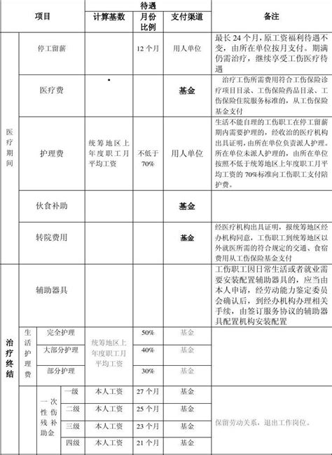 工伤保险待遇一览表word文档在线阅读与下载无忧文档