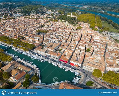 aerial view  channel  boats  beaucaire stock photo image