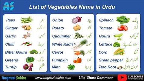 Vegetables Name In Urdu Worksheet