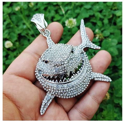 Gooba Shark Pendant 6ix9ine Necklace 69 Yaya Hip Hop Simulated Diamond