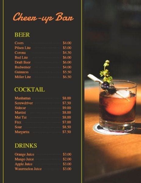 Beverages Drinks Menu