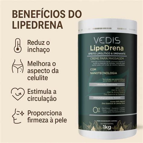 Qual Melhor Creme Para Lipedema - Creme para Massagem LipeDrena Vedis 1kg Efeito Drenante para Lipedema