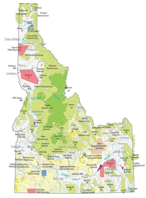Idaho State Map Places And Landmarks Gis Geography