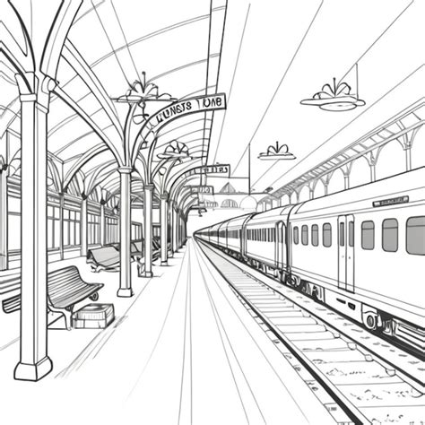 Railway Station Line Art White Background Premium Ai Generated Image