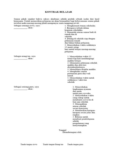 Contoh Kontrak Belajar Pdf