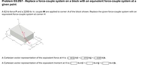 Solved Problem 03.097 - Replace a force-couple system on a | Chegg.com