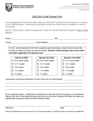 Fillable Online Finaid Gfcmsu Credit Change Form Financial