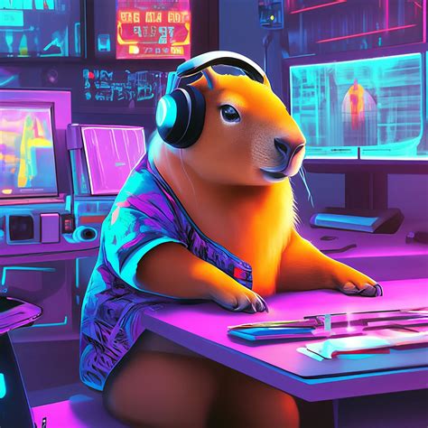 «Капибара с наушниками на за с …» — картинка создана в Шедевруме