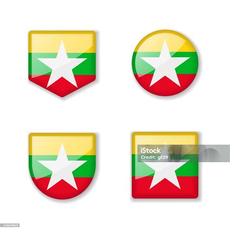 Flags Of Myanmar Glossy Collection Stock Illustration Download Image